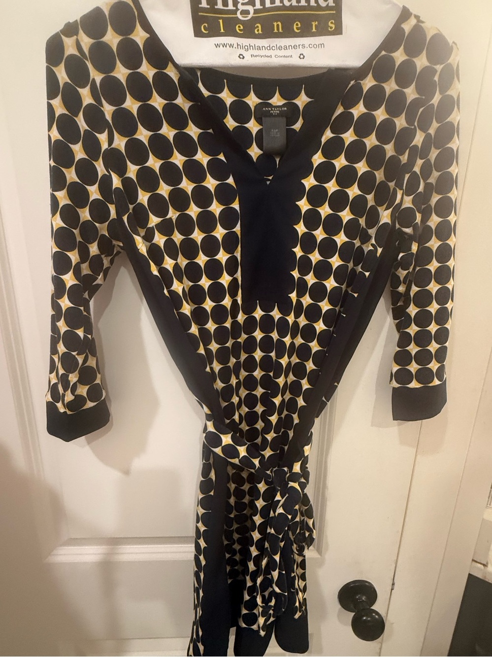 Ann Taylor Petite XSP Geometric Polka Dot Tie Waist Dress